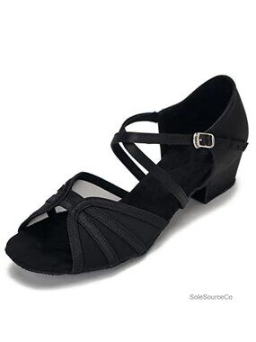 Low Heel Ballroom Dance Shoes Satin Mesh Latin Salsa Practice 1.5 Inch Heel
